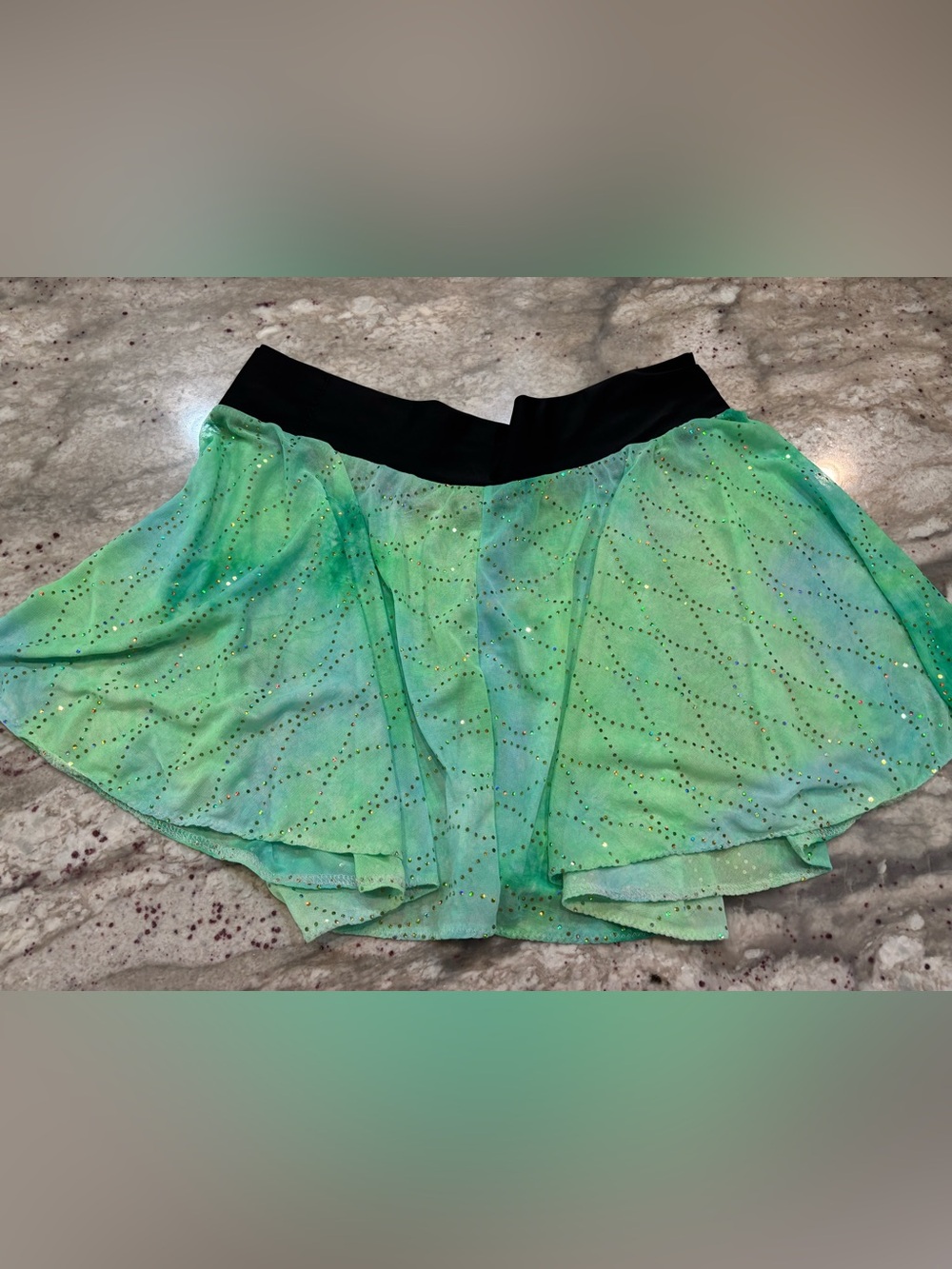 Sparkle Skirt Light- Green Sparkle Dance Skirt with Black Waistband